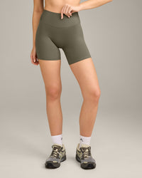 SoftMotion™ High Waisted Shorts 6" with Grey Logo | Alpine Green