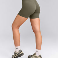 SoftMotion™ High Waisted Shorts 6" with Grey Logo | Alpine Green