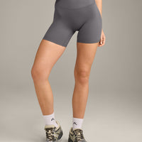 SoftMotion™ High Waisted Shorts 6" with Grey Logo | Ash Grey