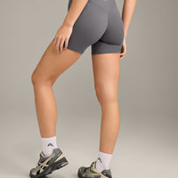 SoftMotion™ High Waisted Shorts 6" with Grey Logo | Ash Grey