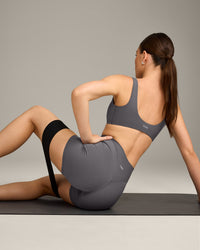 SoftMotion™ High Waisted Shorts 6" with Grey Logo | Ash Grey