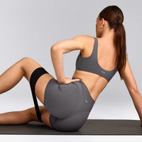 SoftMotion™ High Waisted Shorts 6" with Grey Logo | Ash Grey