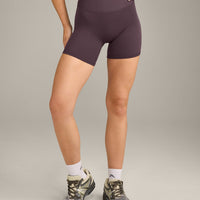 SoftMotion™ High Waisted Shorts 6" with Grey Logo | Dark Umber Brown
