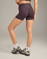 SoftMotion™ High Waisted Shorts 6" with Grey Logo | Dark Umber Brown