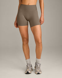 SoftMotion™ High Waisted Shorts 6" with Grey Logo | Moss Brown