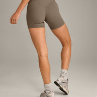 SoftMotion™ High Waisted Shorts 6" with Grey Logo | Moss Brown