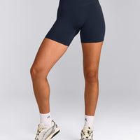 SoftMotion™ High Waisted Shorts 6" with Grey Logo | True Blue