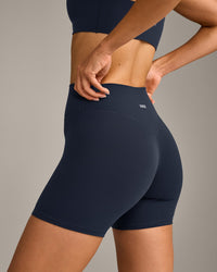 SoftMotion™ High Waisted Shorts 6" with Grey Logo | True Blue