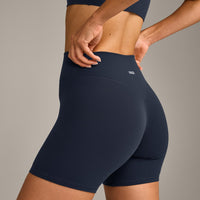 SoftMotion™ High Waisted Shorts 6" with Grey Logo | True Blue