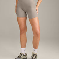 SoftMotion™ High Waisted Shorts 6" with White Logo | Warm Sand