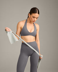 SoftMotion™ Minimal Halter Neck Bralette with Grey Logo | Ash Grey