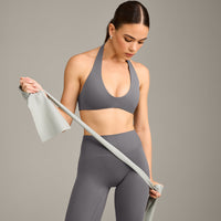 SoftMotion™ Minimal Halter Neck Bralette with Grey Logo | Ash Grey