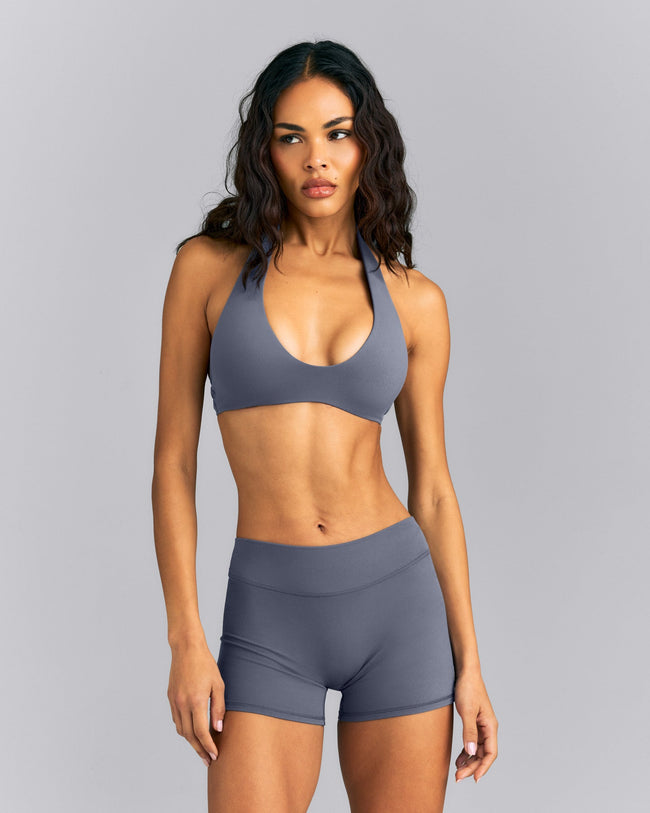 SoftMotion™ Minimal Halter Neck Bralette | Granite Blue