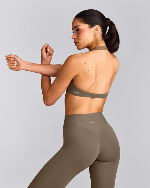 SoftMotion™ Minimal Halter Neck Bralette | Moss Brown