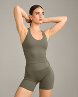 SoftMotion™ Racer Back Mid Vest with Built in Bra Shelf with Grey Logo | Alpine Green