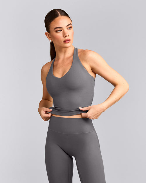 SoftMotion™ Racer Back Mid Tank Top with Built in Bra Shelf | Ash Grey