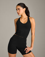SoftMotion™ Racer Back Mid Vest with Built in Bra Shelf with Grey Logo | Black