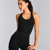 SoftMotion™ Racer Back Mid Tank Top with Built in Bra Shelf | Black