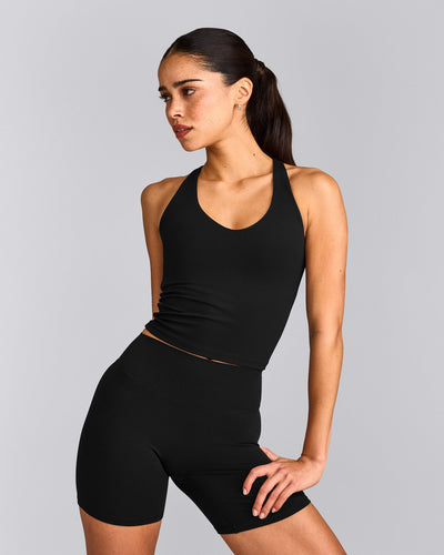 SoftMotion™ Racer Back Mid Tank Top with Built in Bra Shelf | Black