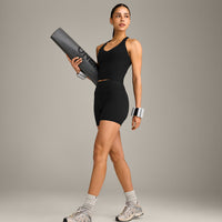 SoftMotion™ Racer Back Mid Vest with Built in Bra Shelf with Grey Logo | Black