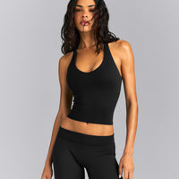 SoftMotion™ Racer Back Mid Tank Top with Built in Bra Shelf | Black