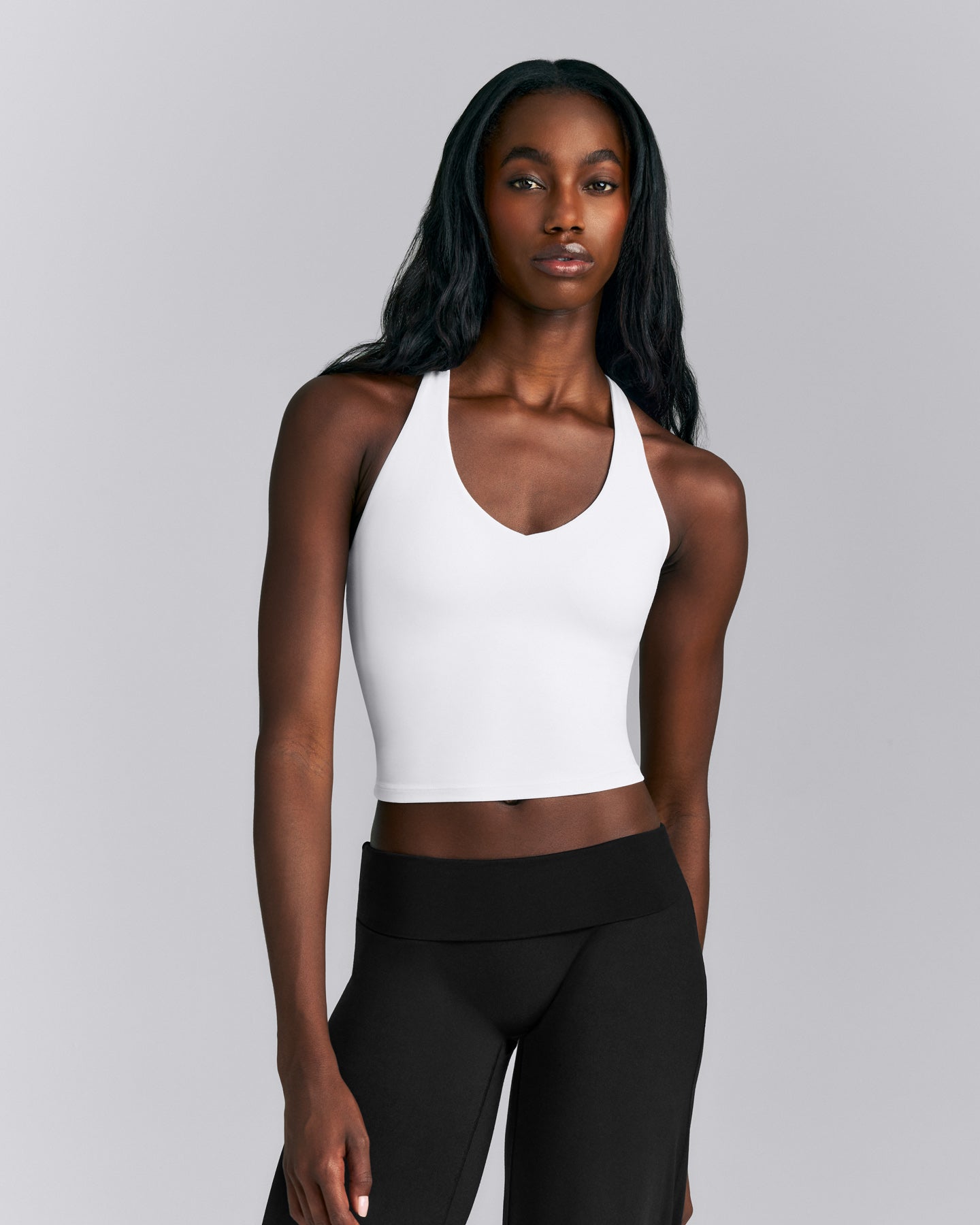 SoftMotion™ Racer Back Mid Tank Top with Built in Bra Shelf | White
