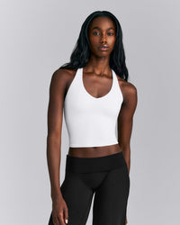 SoftMotion™ Racer Back Mid Tank Top with Built in Bra Shelf | White