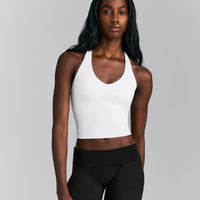 SoftMotion™ Racer Back Mid Tank Top with Built in Bra Shelf | White