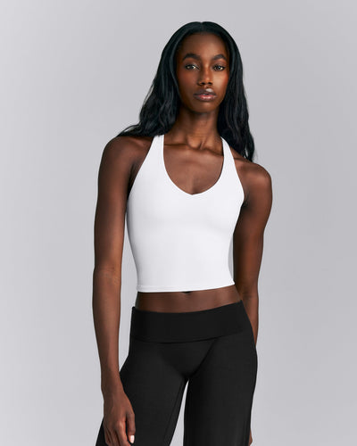SoftMotion™ Racer Back Mid Tank Top with Built in Bra Shelf | White