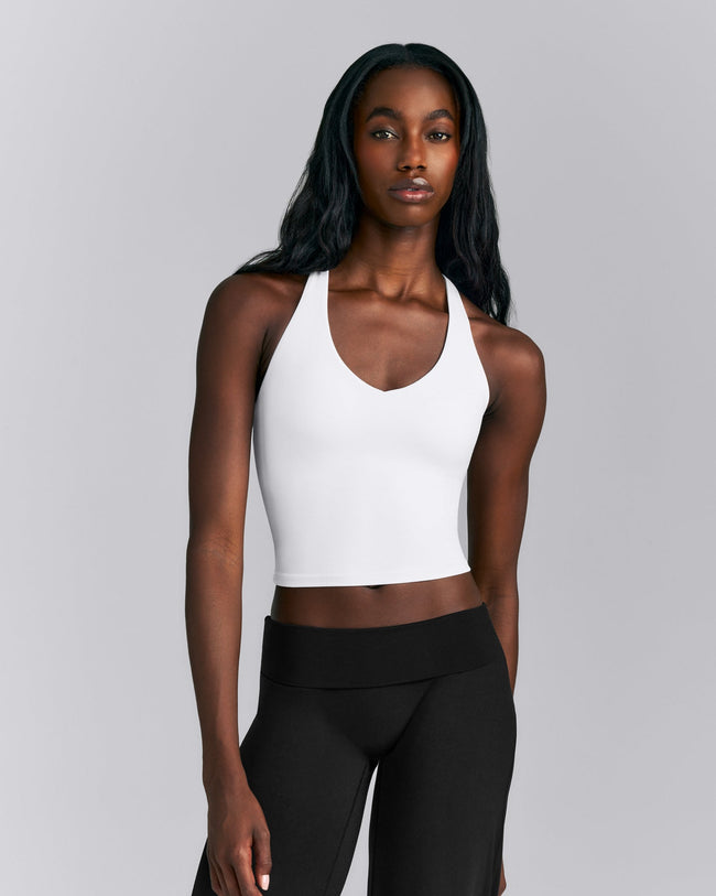 SoftMotion™ Racer Back Mid Tank Top with Built in Bra Shelf | White