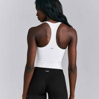 SoftMotion™ Racer Back Mid Tank Top with Built in Bra Shelf | White