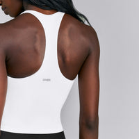 SoftMotion™ Racer Back Mid Tank Top with Built in Bra Shelf | White