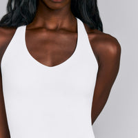 SoftMotion™ Racer Back Mid Tank Top with Built in Bra Shelf | White