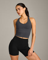 SoftMotion™ Racer Back Mid Vest with Built in Bra Shelf with Grey Logo | Coal
