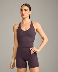 SoftMotion™ Racer Back Mid Vest with Built in Bra Shelf with Grey Logo | Dark Umber Brown