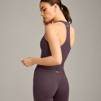 SoftMotion™ Racer Back Mid Vest with Built in Bra Shelf with Grey Logo | Dark Umber Brown
