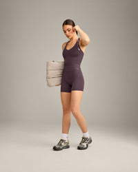 SoftMotion™ Racer Back Mid Vest with Built in Bra Shelf with Grey Logo | Dark Umber Brown