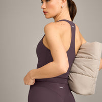 SoftMotion™ Racer Back Mid Vest with Built in Bra Shelf with Grey Logo | Dark Umber Brown