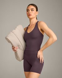 SoftMotion™ Racer Back Mid Vest with Built in Bra Shelf with Grey Logo | Dark Umber Brown