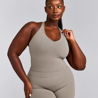 SoftMotion™ Racer Back Mid Tank Top with Built in Bra Shelf | Warm Sand