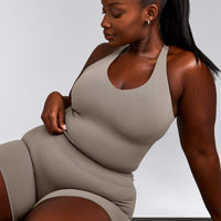 SoftMotion™ Racer Back Mid Tank Top with Built in Bra Shelf | Warm Sand