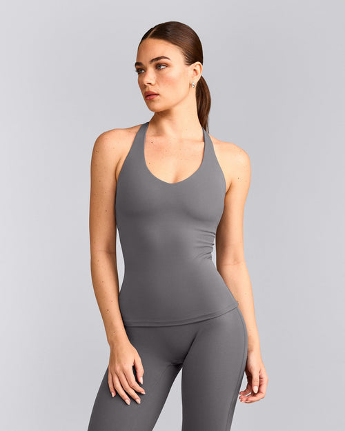 SoftMotion™ Racer Back Tank Top with Built in Bra Shelf | Ash Grey