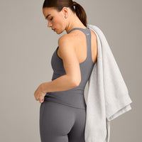 SoftMotion™ Racer Back Vest with Built in Bra Shelf with Grey Logo | Ash Grey