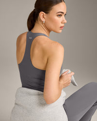 SoftMotion™ Racer Back Vest with Built in Bra Shelf with Grey Logo | Ash Grey