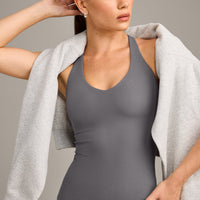 SoftMotion™ Racer Back Vest with Built in Bra Shelf with Grey Logo | Ash Grey
