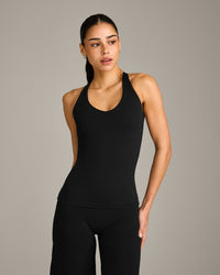 SoftMotion™ Racer Back Vest with Built in Bra Shelf with Grey Logo | Black