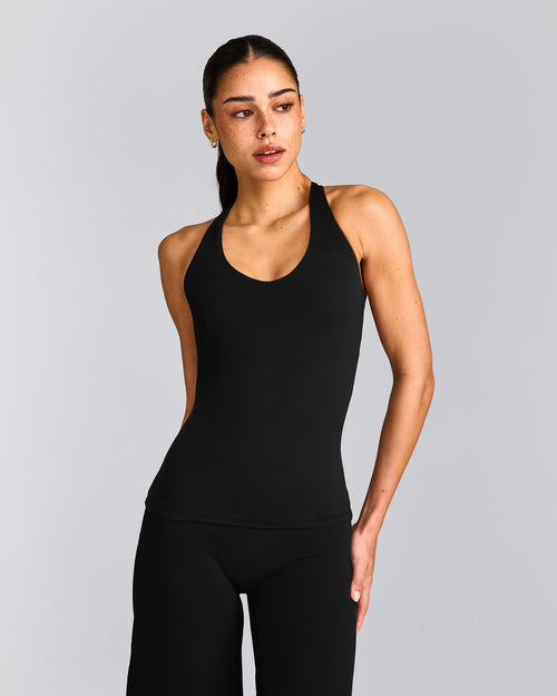 SoftMotion™ Racer Back Tank Top with Built in Bra Shelf | Black