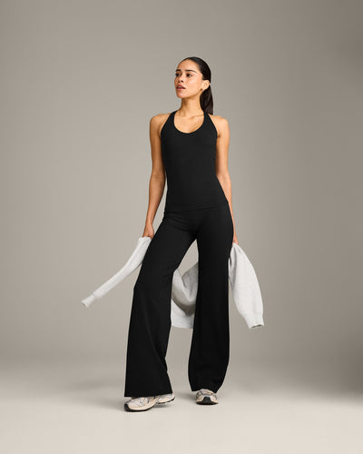 SoftMotion™ Racer Back Vest with Built in Bra Shelf with Grey Logo | Black