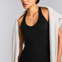 SoftMotion™ Racer Back Tank Top with Built in Bra Shelf | Black