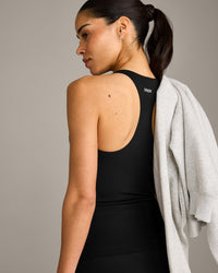 SoftMotion™ Racer Back Vest with Built in Bra Shelf with Grey Logo | Black